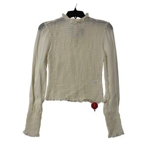 Rag & Bone Kayden Blouse Light Dove Sheer Smocked Ruffle Mock Neck Top XS $325